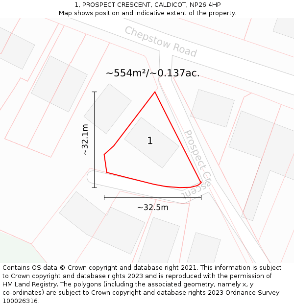 1, PROSPECT CRESCENT, CALDICOT, NP26 4HP: Plot and title map