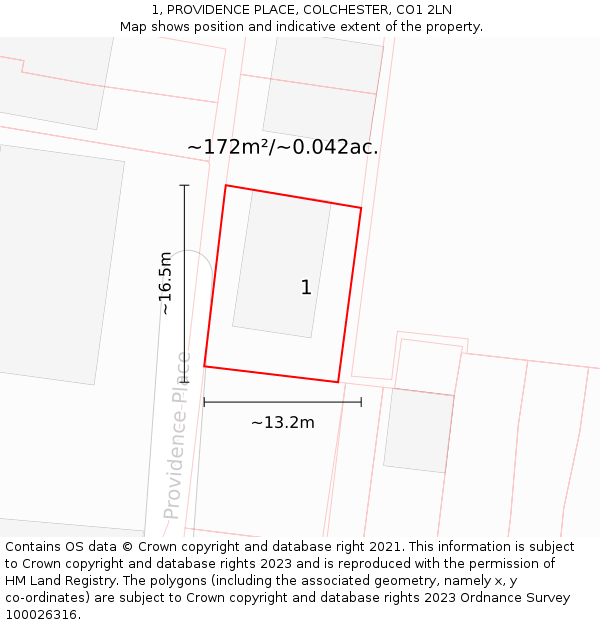 1, PROVIDENCE PLACE, COLCHESTER, CO1 2LN: Plot and title map