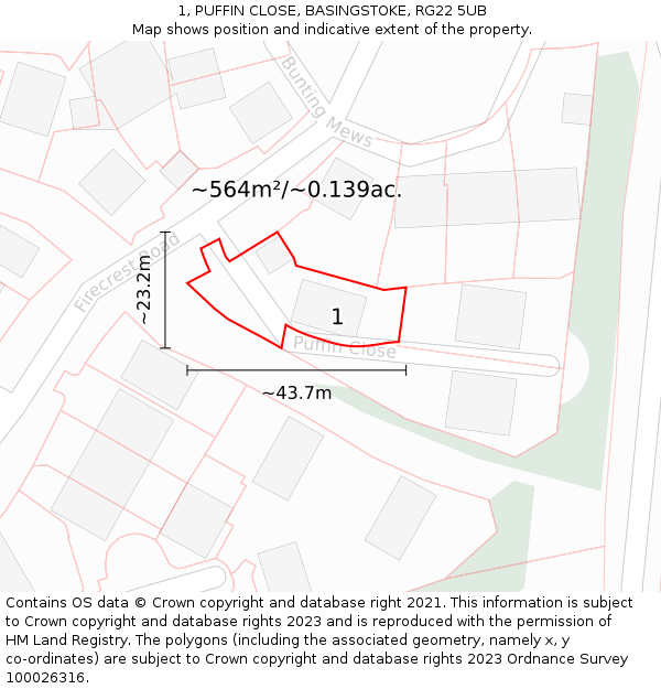 1, PUFFIN CLOSE, BASINGSTOKE, RG22 5UB: Plot and title map