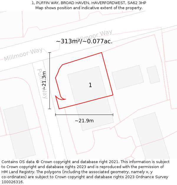 1, PUFFIN WAY, BROAD HAVEN, HAVERFORDWEST, SA62 3HP: Plot and title map