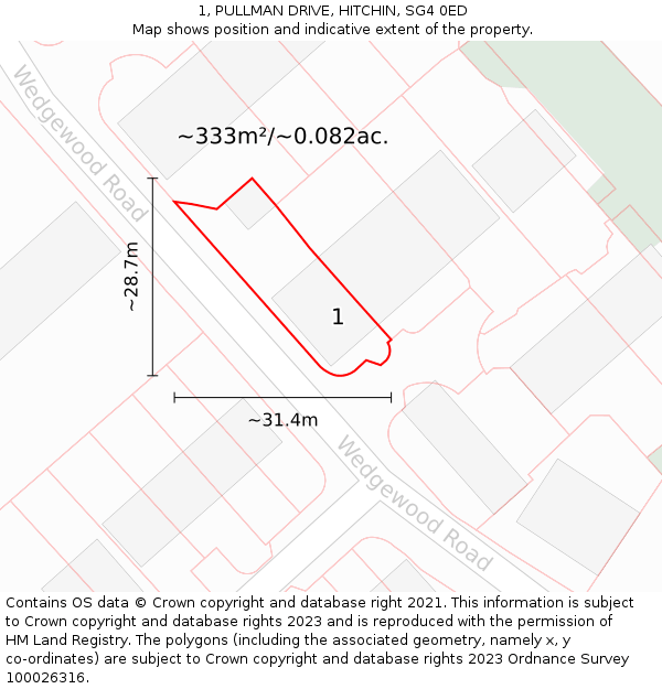 1, PULLMAN DRIVE, HITCHIN, SG4 0ED: Plot and title map