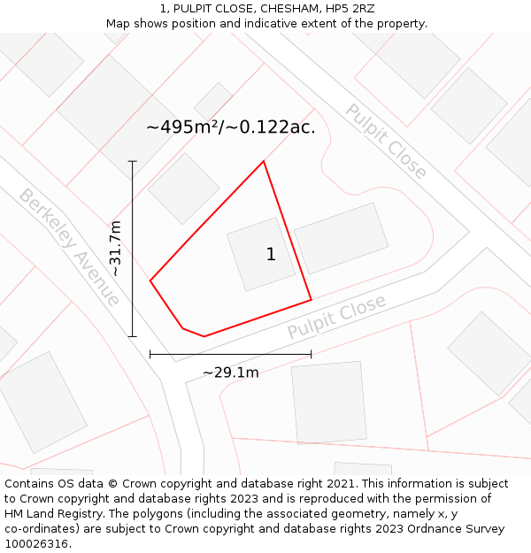 1, PULPIT CLOSE, CHESHAM, HP5 2RZ: Plot and title map