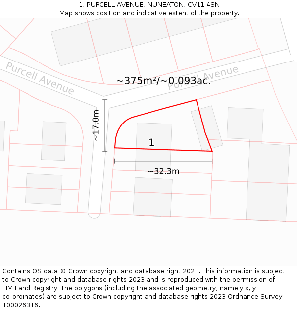 1, PURCELL AVENUE, NUNEATON, CV11 4SN: Plot and title map