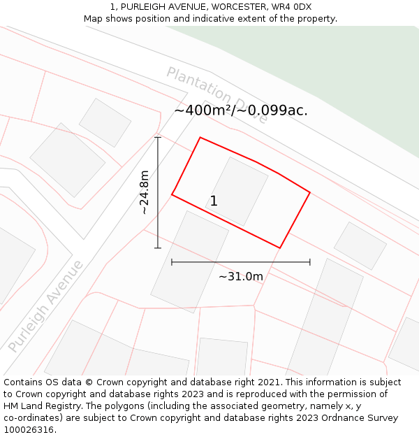 1, PURLEIGH AVENUE, WORCESTER, WR4 0DX: Plot and title map