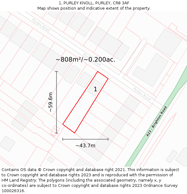 1, PURLEY KNOLL, PURLEY, CR8 3AF: Plot and title map