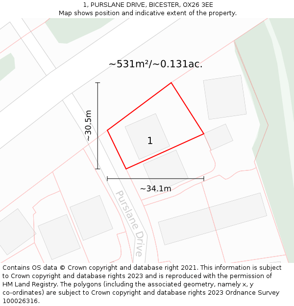 1, PURSLANE DRIVE, BICESTER, OX26 3EE: Plot and title map