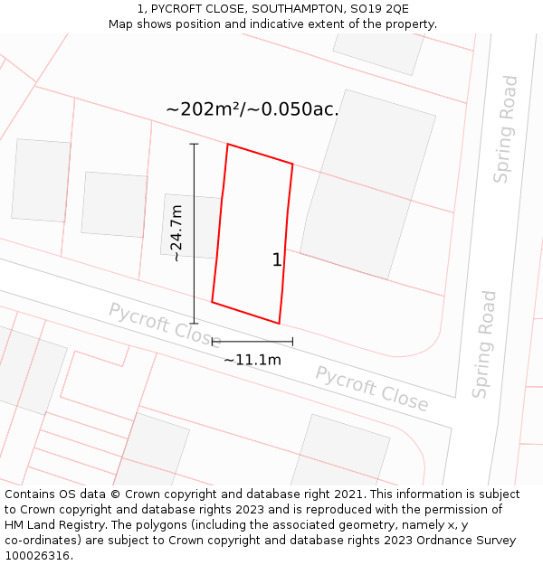 1, PYCROFT CLOSE, SOUTHAMPTON, SO19 2QE: Plot and title map