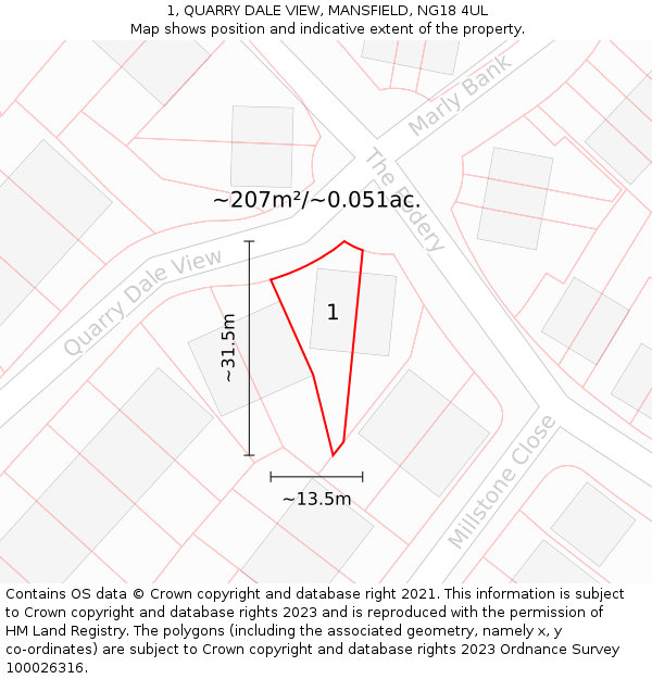 1, QUARRY DALE VIEW, MANSFIELD, NG18 4UL: Plot and title map