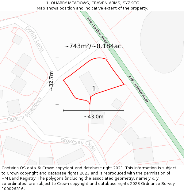 1, QUARRY MEADOWS, CRAVEN ARMS, SY7 9EG: Plot and title map