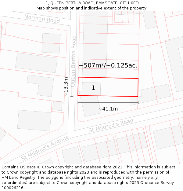 1, QUEEN BERTHA ROAD, RAMSGATE, CT11 0ED: Plot and title map