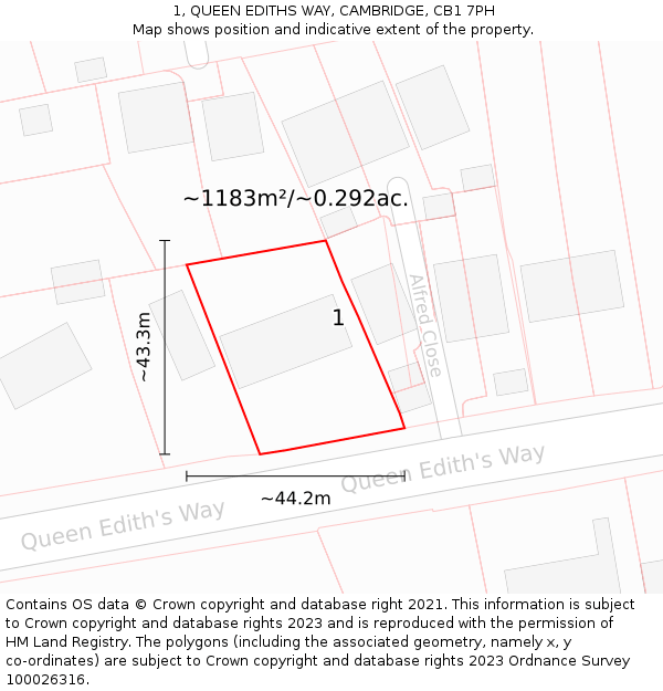 1, QUEEN EDITHS WAY, CAMBRIDGE, CB1 7PH: Plot and title map