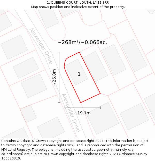 1, QUEENS COURT, LOUTH, LN11 8RR: Plot and title map