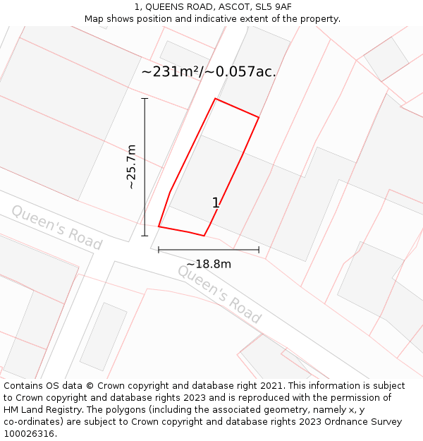 1, QUEENS ROAD, ASCOT, SL5 9AF: Plot and title map