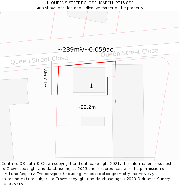 1, QUEENS STREET CLOSE, MARCH, PE15 8SP: Plot and title map
