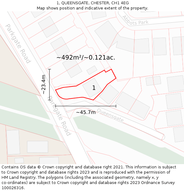 1, QUEENSGATE, CHESTER, CH1 4EG: Plot and title map