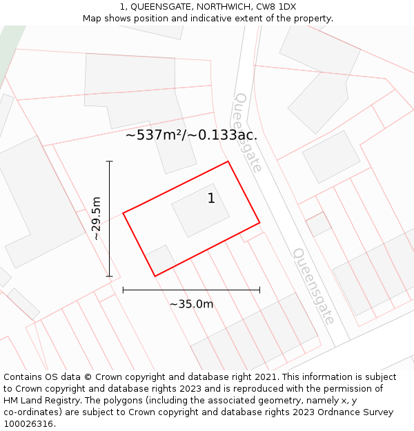 1, QUEENSGATE, NORTHWICH, CW8 1DX: Plot and title map