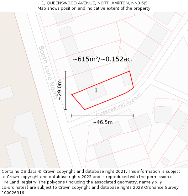 1, QUEENSWOOD AVENUE, NORTHAMPTON, NN3 6JS: Plot and title map