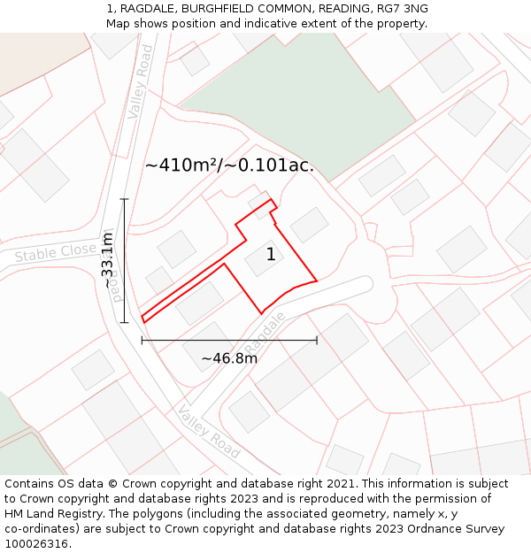 1, RAGDALE, BURGHFIELD COMMON, READING, RG7 3NG: Plot and title map