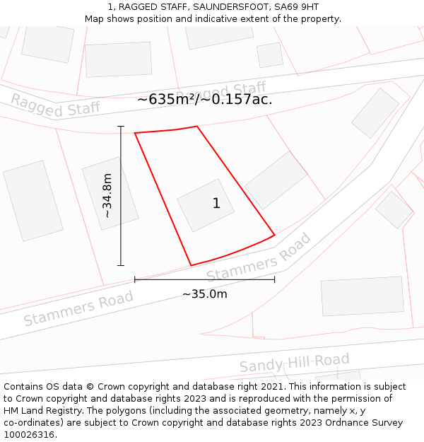 1, RAGGED STAFF, SAUNDERSFOOT, SA69 9HT: Plot and title map