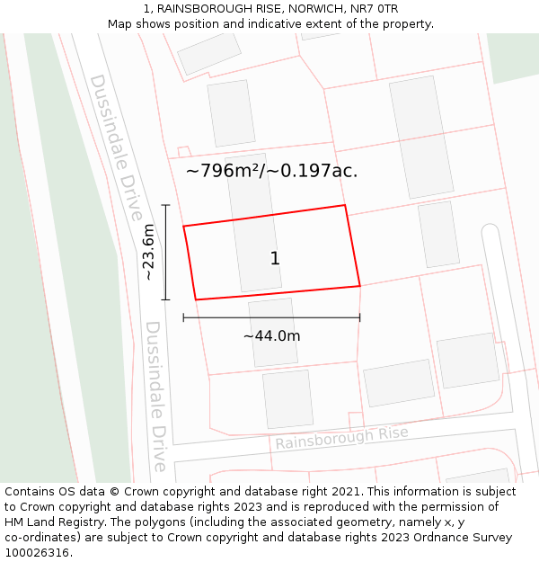 1, RAINSBOROUGH RISE, NORWICH, NR7 0TR: Plot and title map