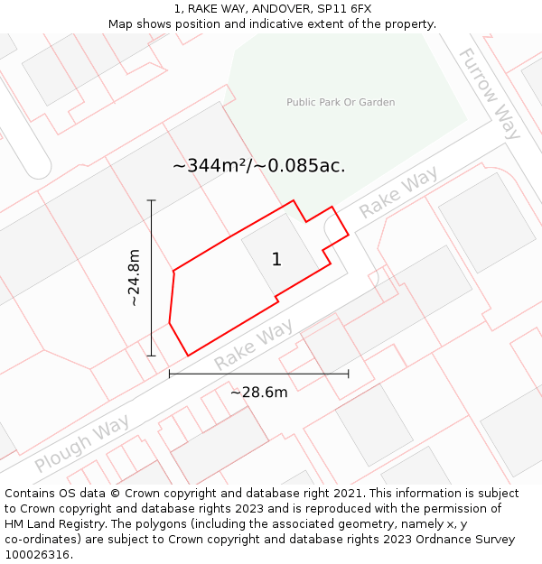 1, RAKE WAY, ANDOVER, SP11 6FX: Plot and title map