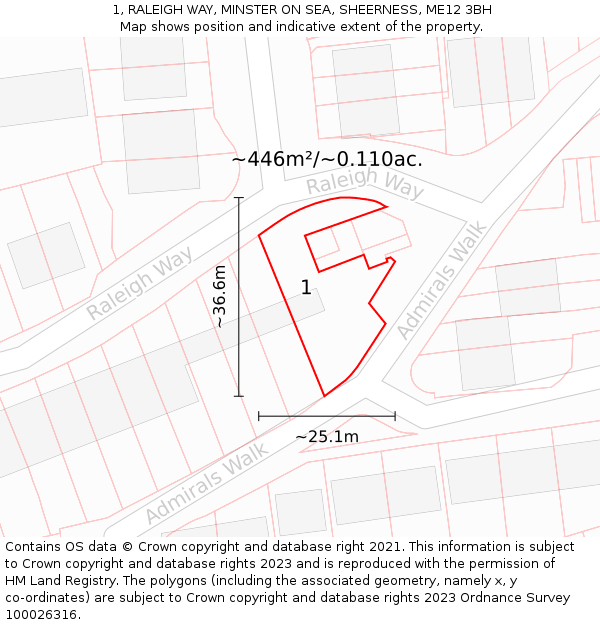 1, RALEIGH WAY, MINSTER ON SEA, SHEERNESS, ME12 3BH: Plot and title map