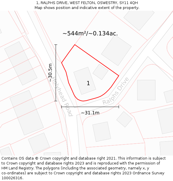 1, RALPHS DRIVE, WEST FELTON, OSWESTRY, SY11 4QH: Plot and title map