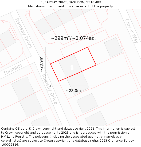 1, RAMSAY DRIVE, BASILDON, SS16 4RR: Plot and title map