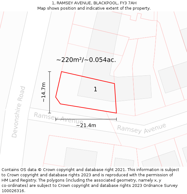 1, RAMSEY AVENUE, BLACKPOOL, FY3 7AH: Plot and title map