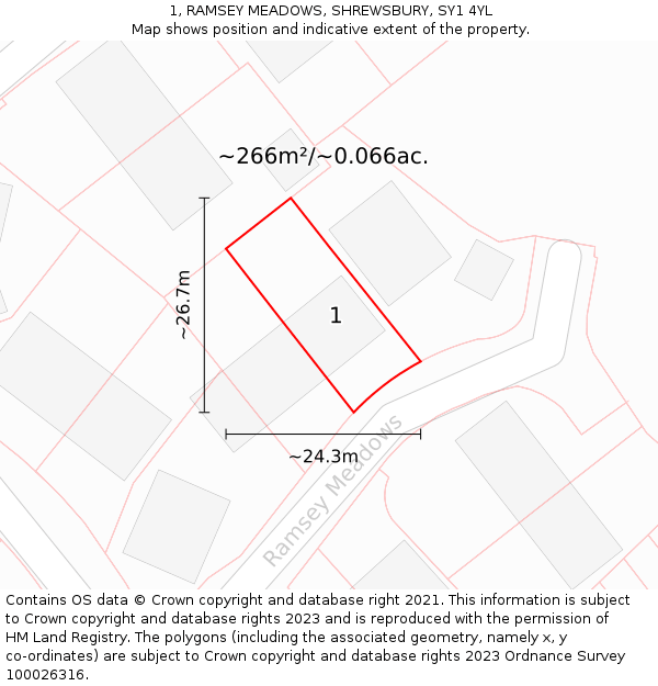 1, RAMSEY MEADOWS, SHREWSBURY, SY1 4YL: Plot and title map