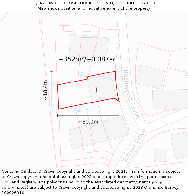 1, RASHWOOD CLOSE, HOCKLEY HEATH, SOLIHULL, B94 6SD: Plot and title map