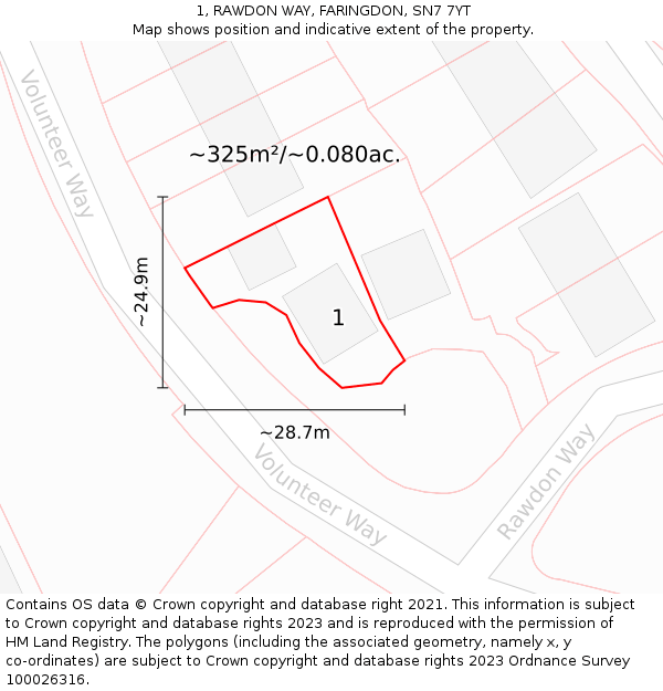 1, RAWDON WAY, FARINGDON, SN7 7YT: Plot and title map