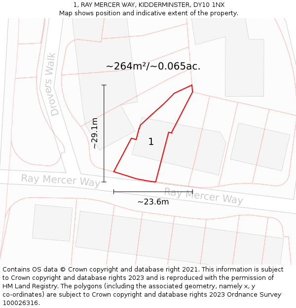 1, RAY MERCER WAY, KIDDERMINSTER, DY10 1NX: Plot and title map