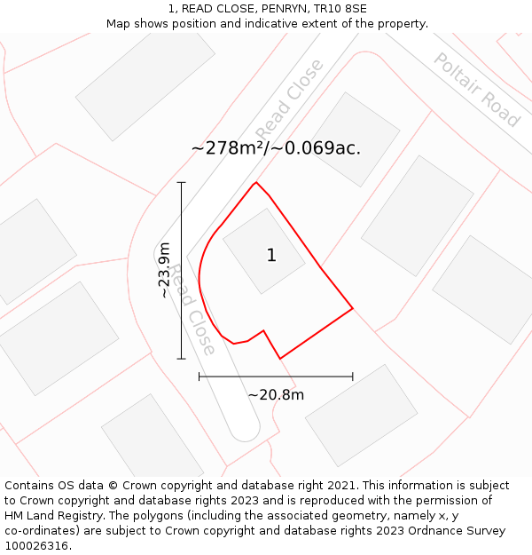 1, READ CLOSE, PENRYN, TR10 8SE: Plot and title map