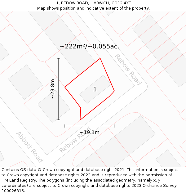 1, REBOW ROAD, HARWICH, CO12 4XE: Plot and title map