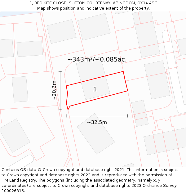 1, RED KITE CLOSE, SUTTON COURTENAY, ABINGDON, OX14 4SG: Plot and title map