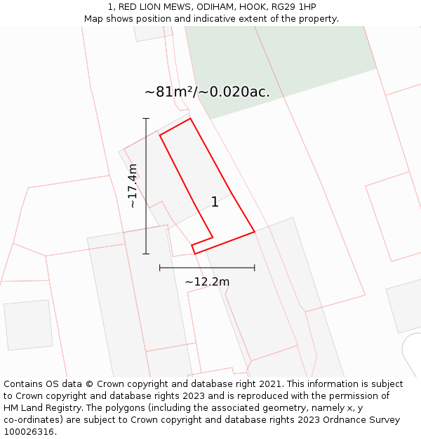 1, RED LION MEWS, ODIHAM, HOOK, RG29 1HP: Plot and title map