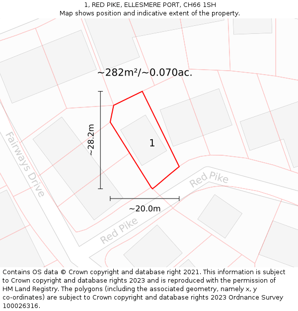 1, RED PIKE, ELLESMERE PORT, CH66 1SH: Plot and title map