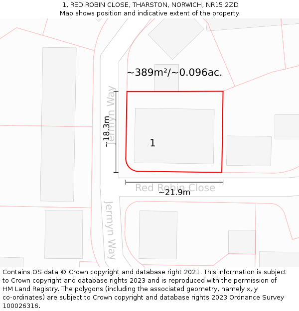 1, RED ROBIN CLOSE, THARSTON, NORWICH, NR15 2ZD: Plot and title map