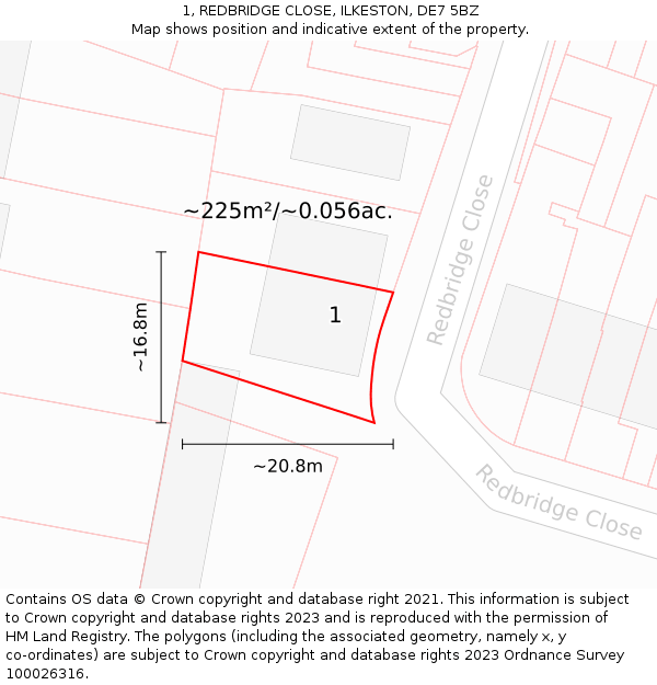 1, REDBRIDGE CLOSE, ILKESTON, DE7 5BZ: Plot and title map