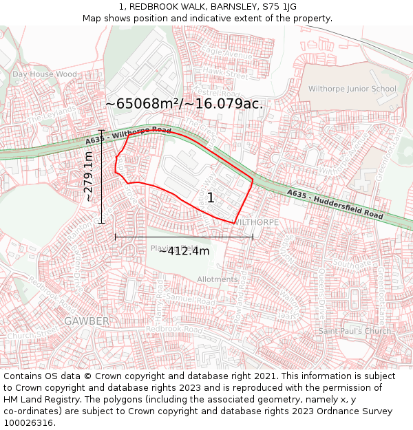 1, REDBROOK WALK, BARNSLEY, S75 1JG: Plot and title map