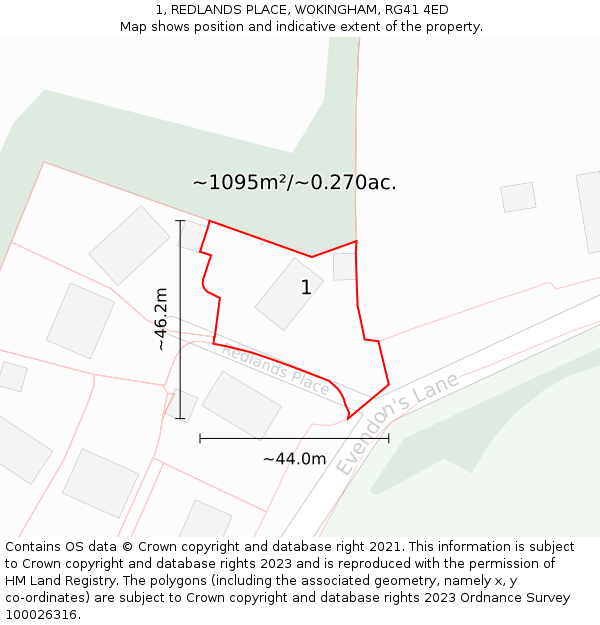 1, REDLANDS PLACE, WOKINGHAM, RG41 4ED: Plot and title map