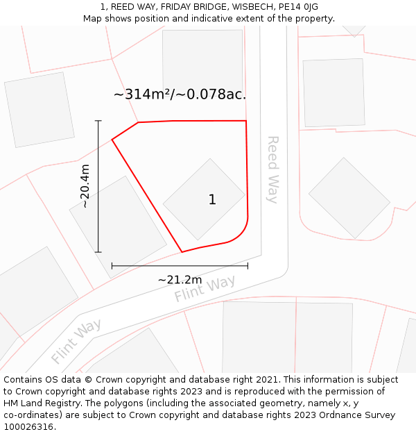 1, REED WAY, FRIDAY BRIDGE, WISBECH, PE14 0JG: Plot and title map