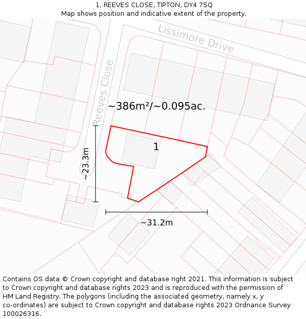 1, REEVES CLOSE, TIPTON, DY4 7SQ: Plot and title map