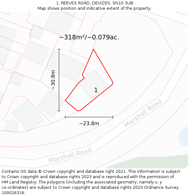 1, REEVES ROAD, DEVIZES, SN10 3UB: Plot and title map