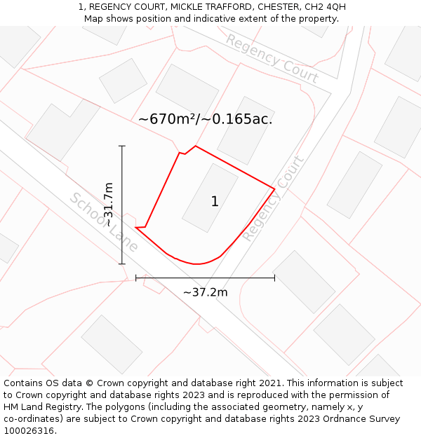 1, REGENCY COURT, MICKLE TRAFFORD, CHESTER, CH2 4QH: Plot and title map