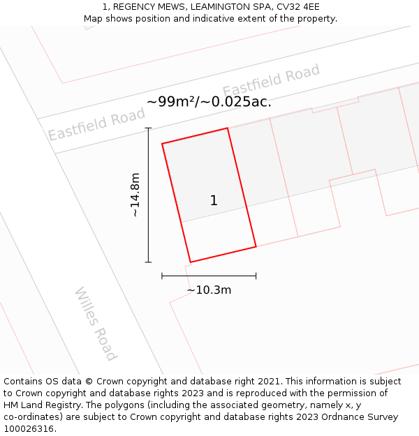 1, REGENCY MEWS, LEAMINGTON SPA, CV32 4EE: Plot and title map