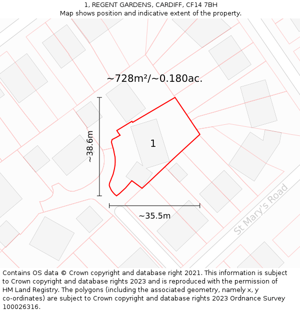 1, REGENT GARDENS, CARDIFF, CF14 7BH: Plot and title map
