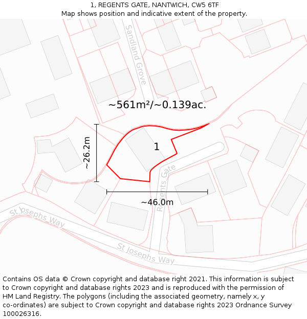 1, REGENTS GATE, NANTWICH, CW5 6TF: Plot and title map