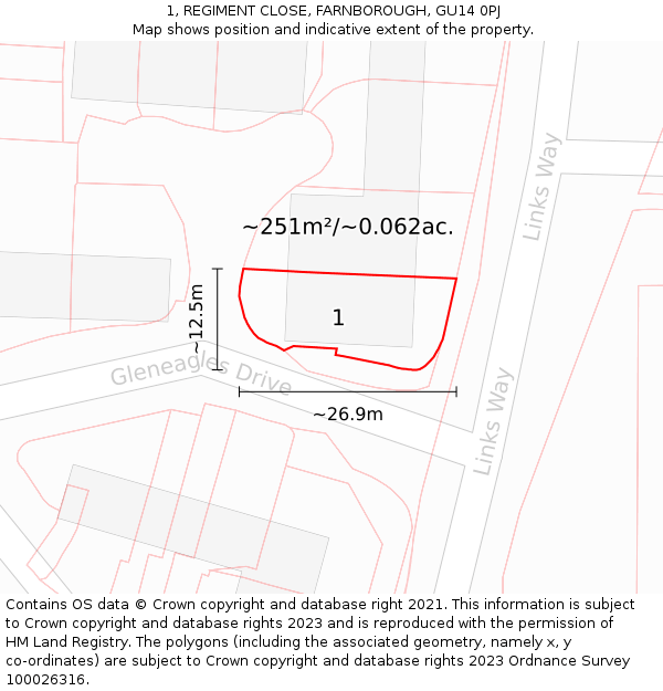 1, REGIMENT CLOSE, FARNBOROUGH, GU14 0PJ: Plot and title map